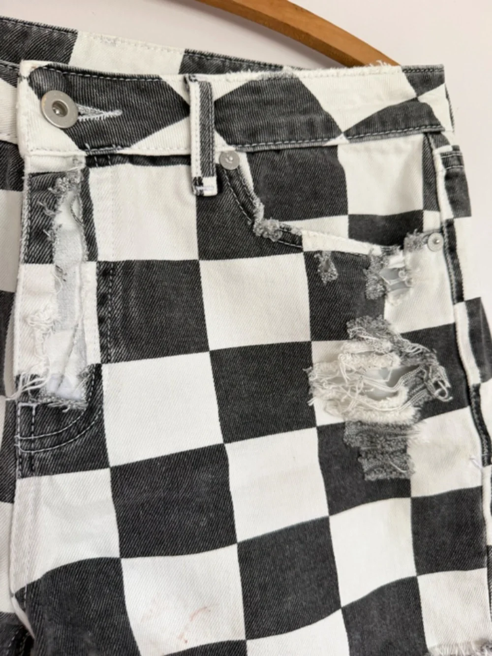 Black And White Checkers Cut Off Shorts